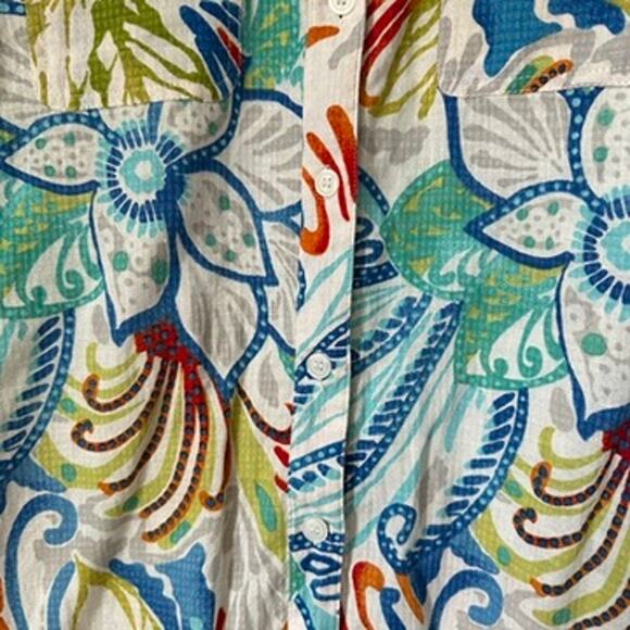 Chico's Tunic Blouse XS Linen Blend Tropical Print Colorful Summer Lightweight - Picture 5 of 9